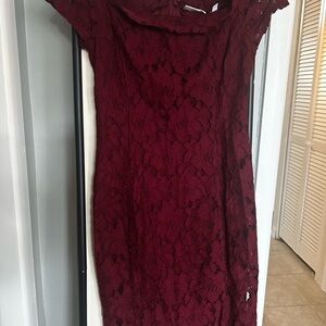 New York & Company Red Cowl Neck Sheath Dress with Flutter Sleeves